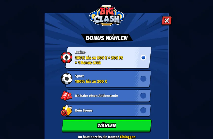 Registrierung in unter 60 Sekunden – BigClash